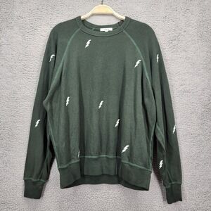 Leallo Womens Green Lightning Bolt Print Cotton Raglan Sweatshirt Size Small